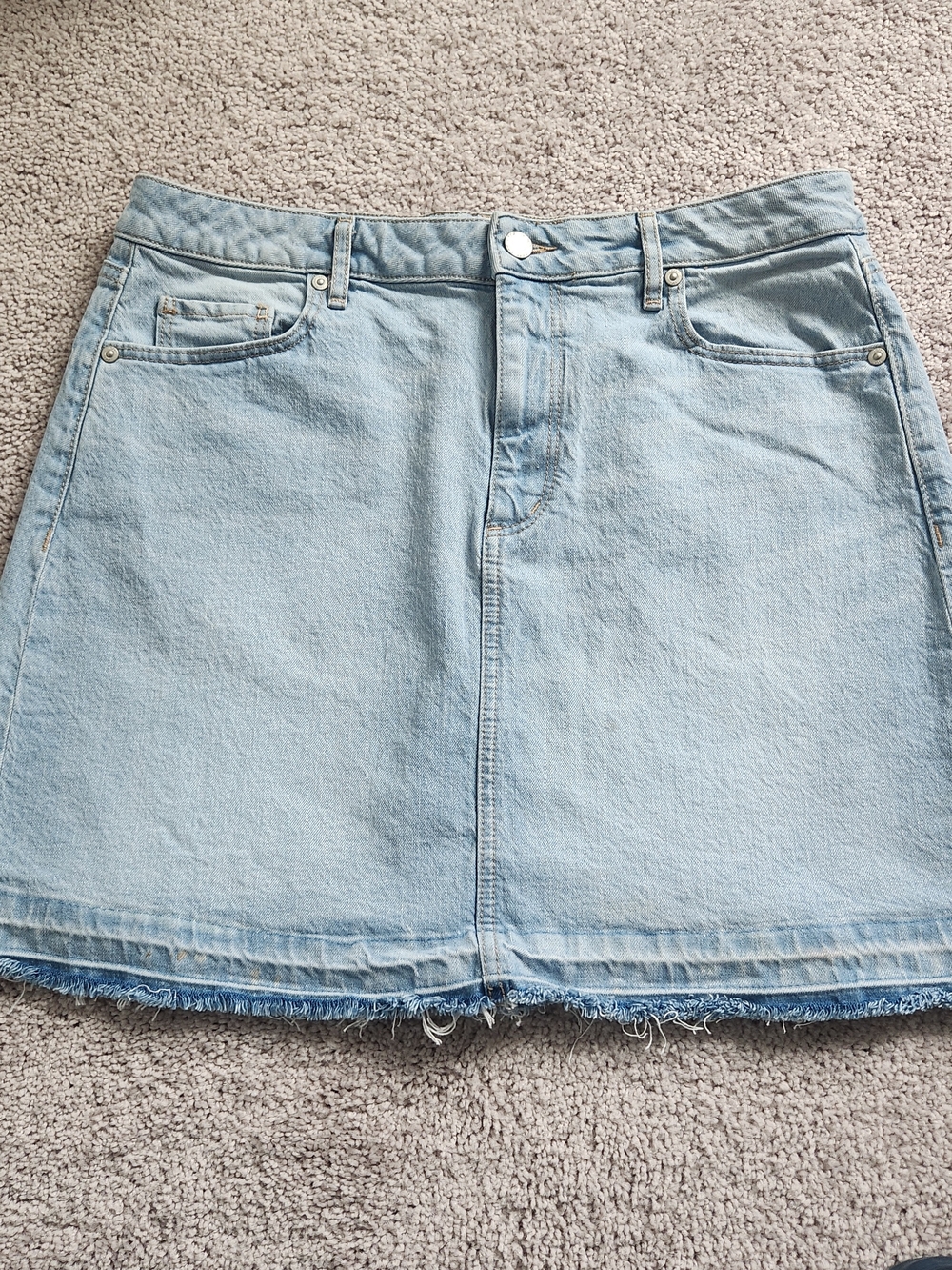 LOFT Pale Blue Denim Mini Skirt with Frayed Hem